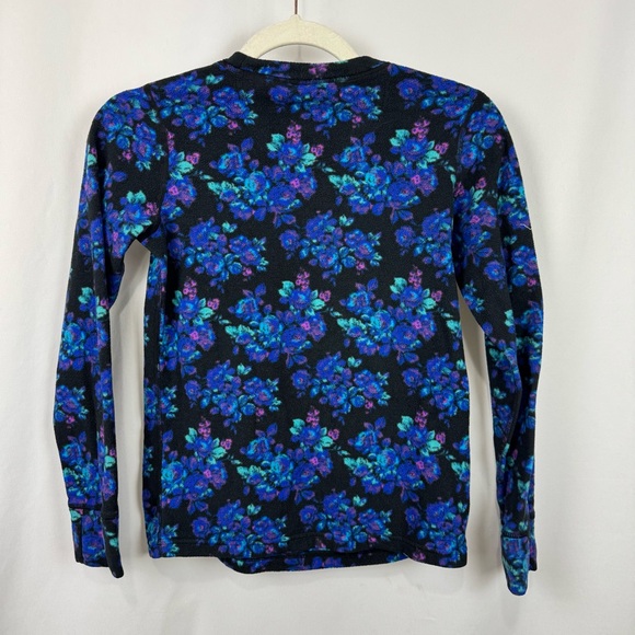Burton Youth Girls Sz 8 Black Blue Floral Long Sleeve Fleece Base Layer Shirt - Picture 3 of 9